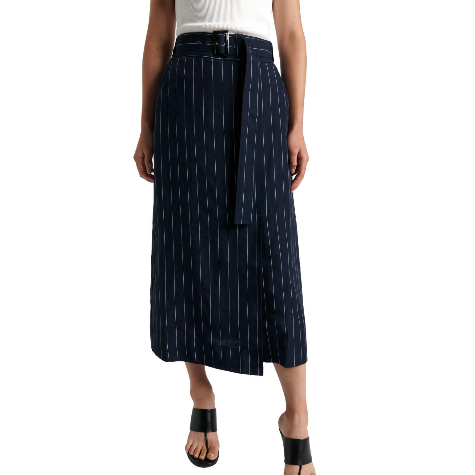 Cue Pinstripe Belted Column Skirt